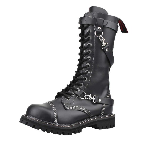 Angry Itch 14-Hole Boots 3-Straps Black Leather