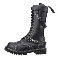 Angry Itch 14-Hole Boots 3-Straps Black Leather