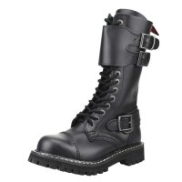 Angry Itch 14-Loch Front-Plate Leder Stiefel Schwarz